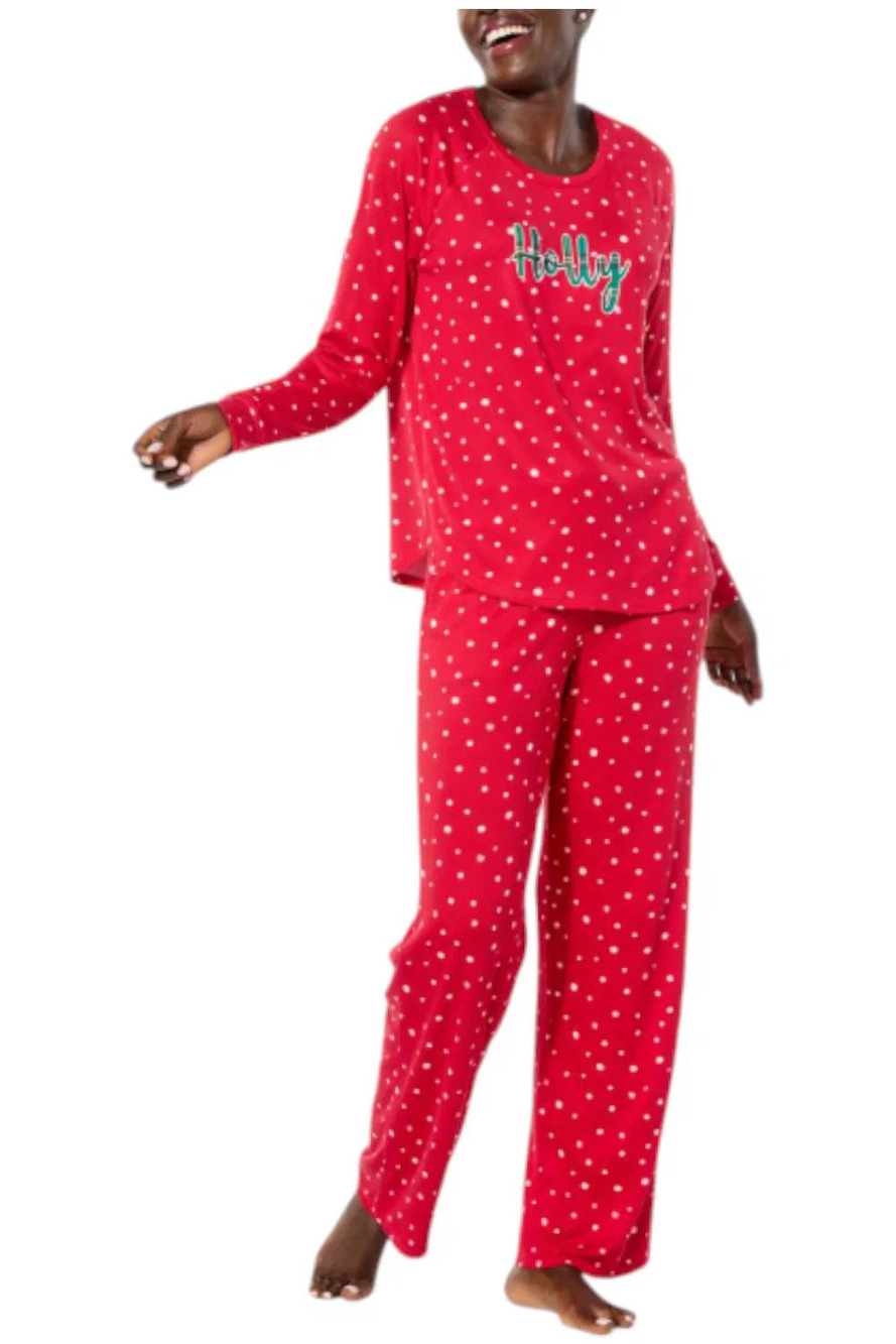 Comfort Code Women's 2-piece Brushed Knit Holiday PJ Set Red - Regular
